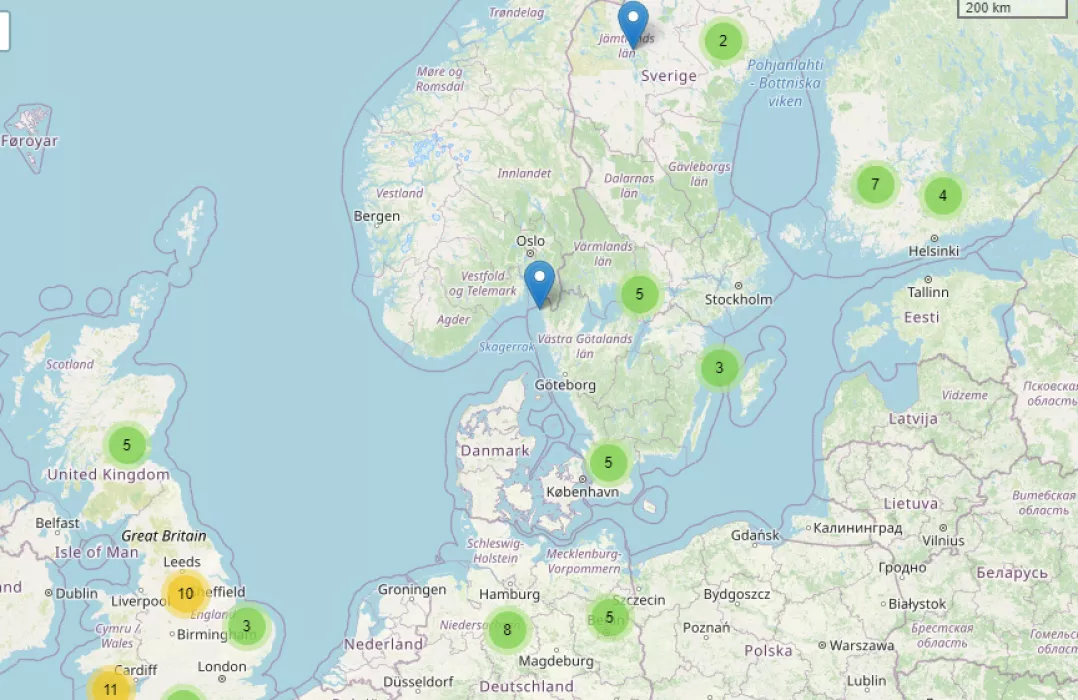 Map of permaculture places in Europe Map of permaculture places in Europe