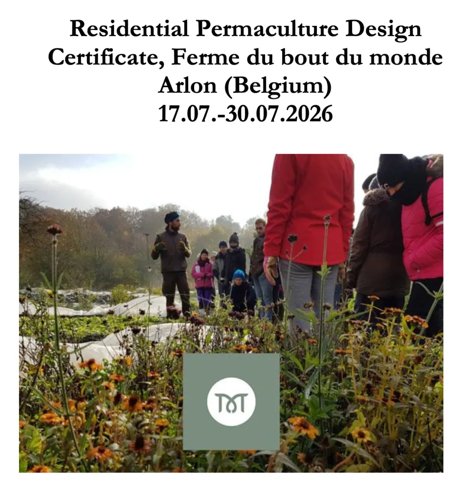 Residential Permaculture Design Certificate (group of people learning in biodiversity meadow)