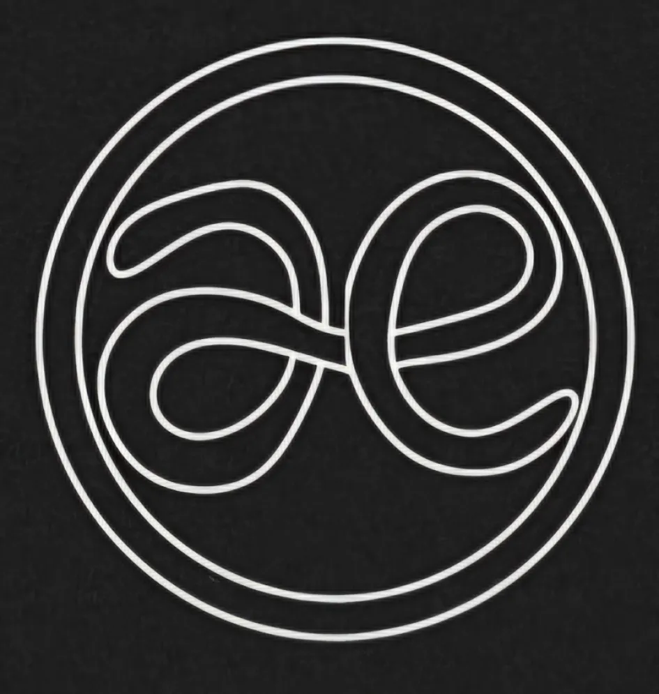 logo of Abundant Earth, showing the letters a and e joined in the form of a knot within a circle